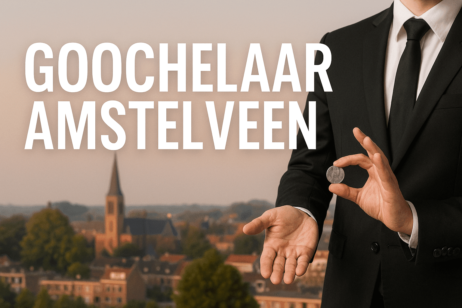 Hand van goochelaar Amstelveen met goochelattributen voor moderne gebouwen in Amstelveen