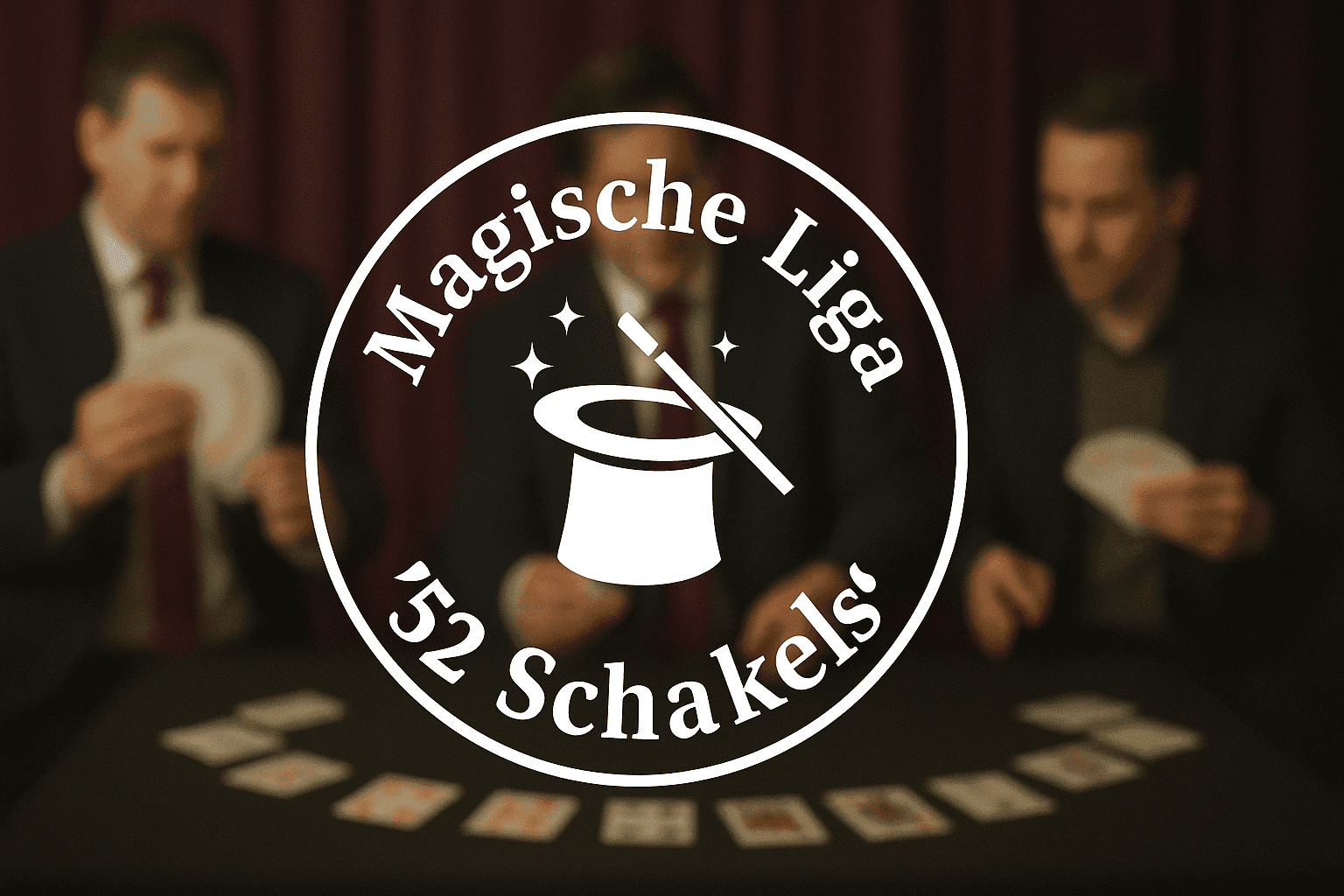 Magische Liga 52 Schakels logo met goochelaars op de achtergrond